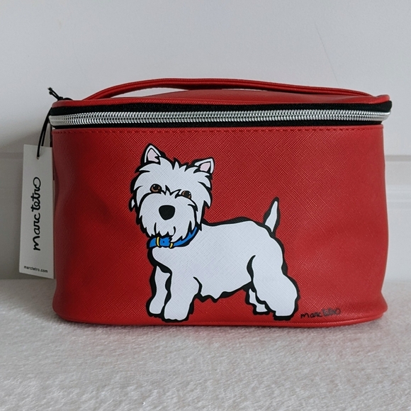 marc tetro Westie Cosmetic Case Bag Extra Large PVC Saffiano Red NWT - Picture 2 of 13